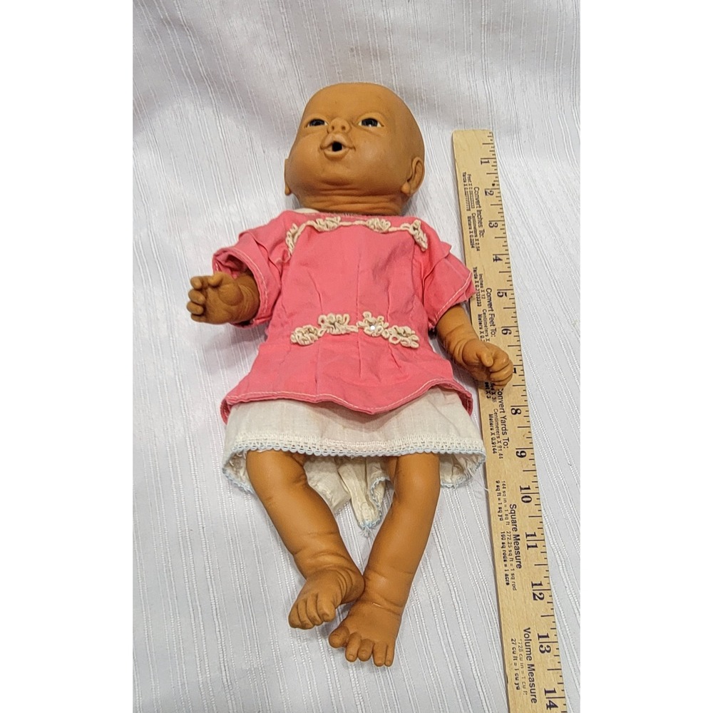 Baby Girl Doll Anatomically Correct Vinyl 13 Inch Pink Outfit Lace Vintage